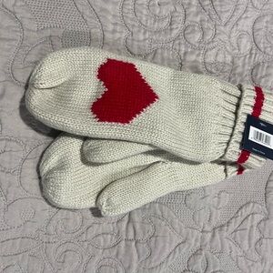 Cozy Cream Mittens with Red Heart